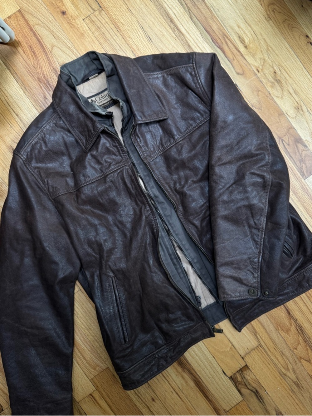 Columbia Dark Brown Leather Bomber Jacket